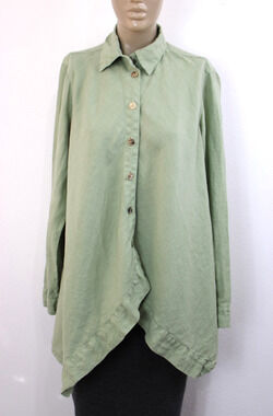 Click By Color Me Cotton Tunic top Shirt Button Women's M Green 100% Linen USA